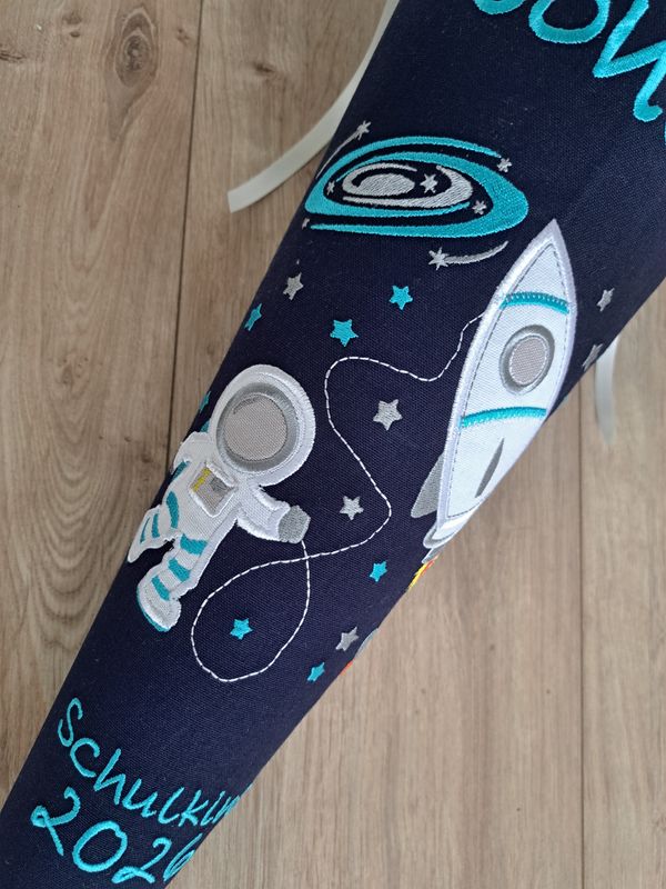 Schultüte aus Stoff Schultüte aus Stoff "Weltraum & Rakete" – Navy/Petrol – 70cm