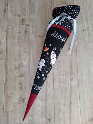 Schultüte aus Stoff Weltraum & Rakete – Schwarz/Bordeaux – 70cm