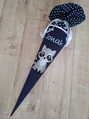 Schultüte aus Stoff - Waschbär – Navy/Sterne – 70cm