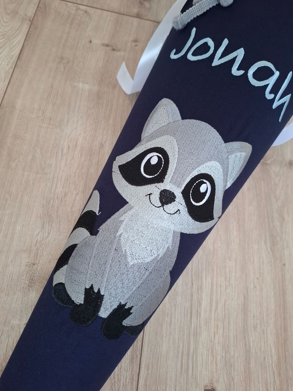 Schultüte aus Stoff - Waschbär – Navy/Sterne – 70cm