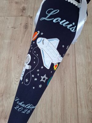 Schultüte aus Stoff - Astronaut & Shuttle – Navy/Hellblau – 70cm Schultüte aus Stoff - Astronaut & Shuttle – Navy/Hellblau – 70cm