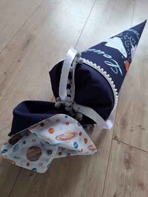 Schultüte aus Stoff - Astronaut & Shuttle – Navy/Hellblau – 70cm