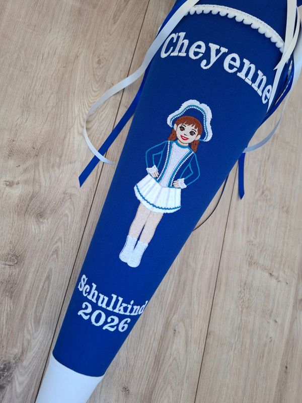 Schultüte aus Stoff -  Gardetanz – königsblau/weiß – 70cm