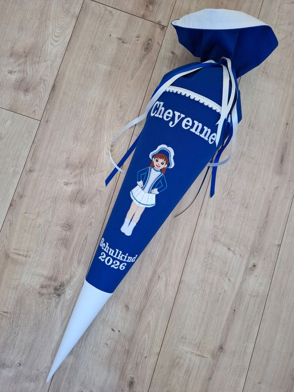 Schultüte aus Stoff -  Gardetanz – königsblau/weiß – 70cm