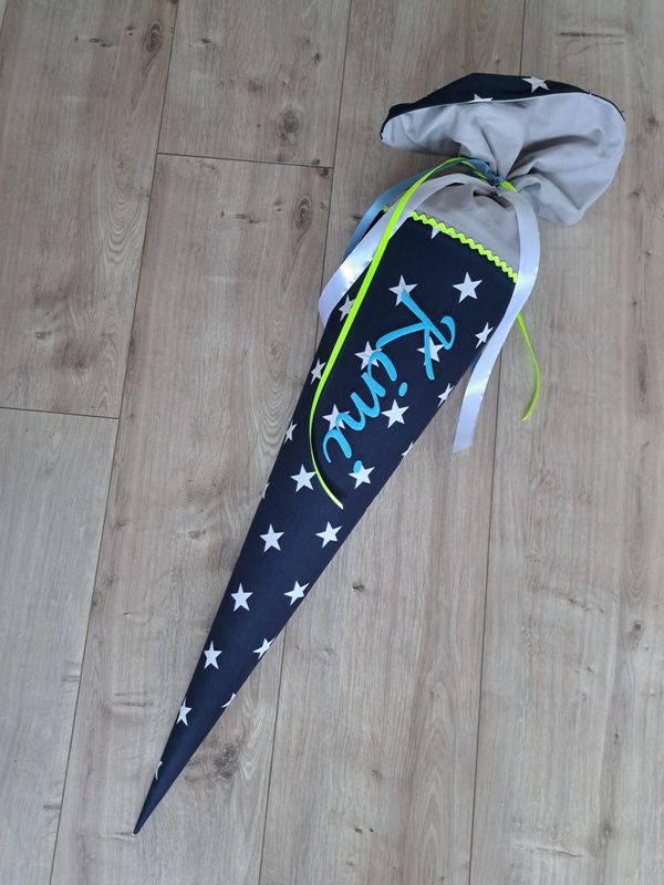 Schultüte aus Stoff Sterne – große Sterne/neonblau – 70 cm