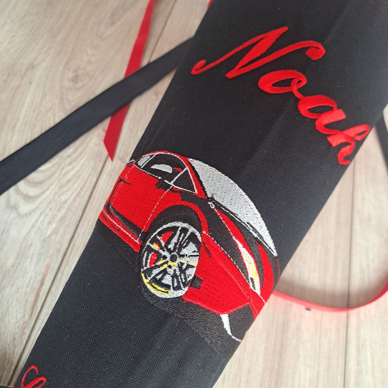 Schultüte mit Rennwagen aus Stoff | Schwarz/Rot| 70cm