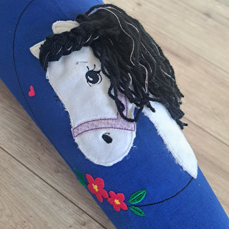 Pferde Schultüte aus Stoff königsblau/rosa 70 cm