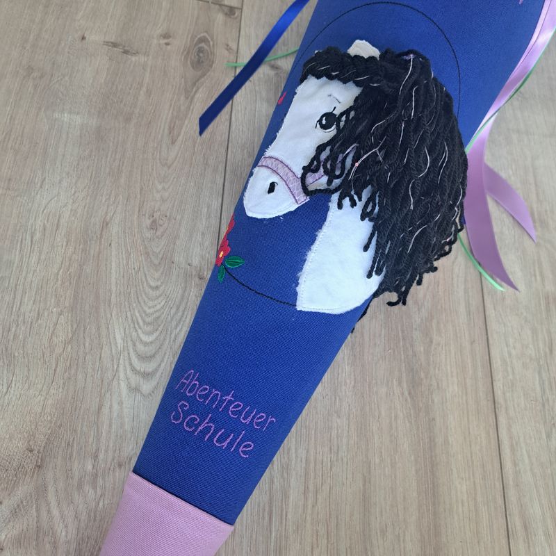 Pferde Schultüte aus Stoff königsblau/rosa 70 cm Pferde Schultüte aus Stoff königsblau/rosa 70 cm