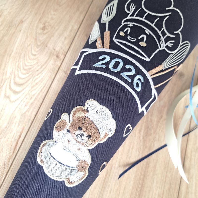Schultüte aus Stoff Koch mit Kochmütze – navy/hellblau – 70cm