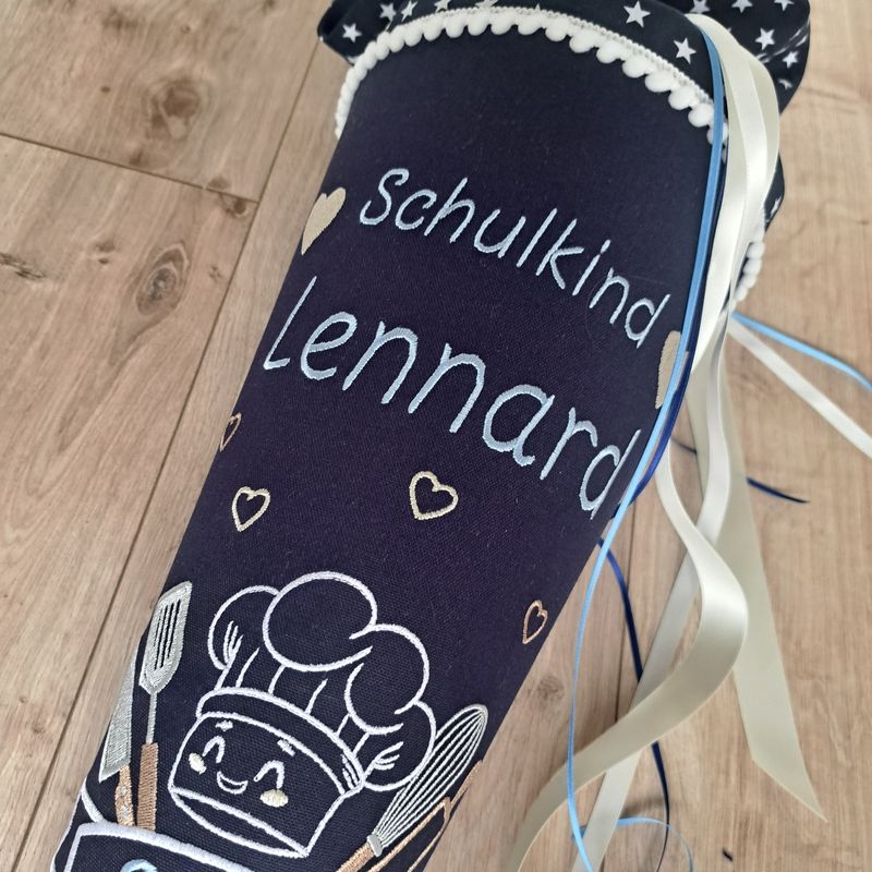 Schultüte aus Stoff Koch mit Kochmütze – navy/hellblau – 70cm