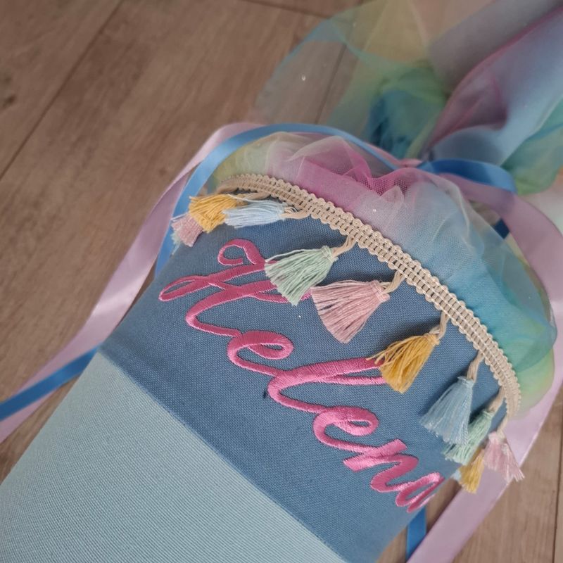 Tasselband blau, rosa und pastell bunt