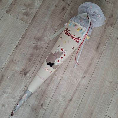 Pferde Schultüte aus Stoff königsblau/rosa 70 cm