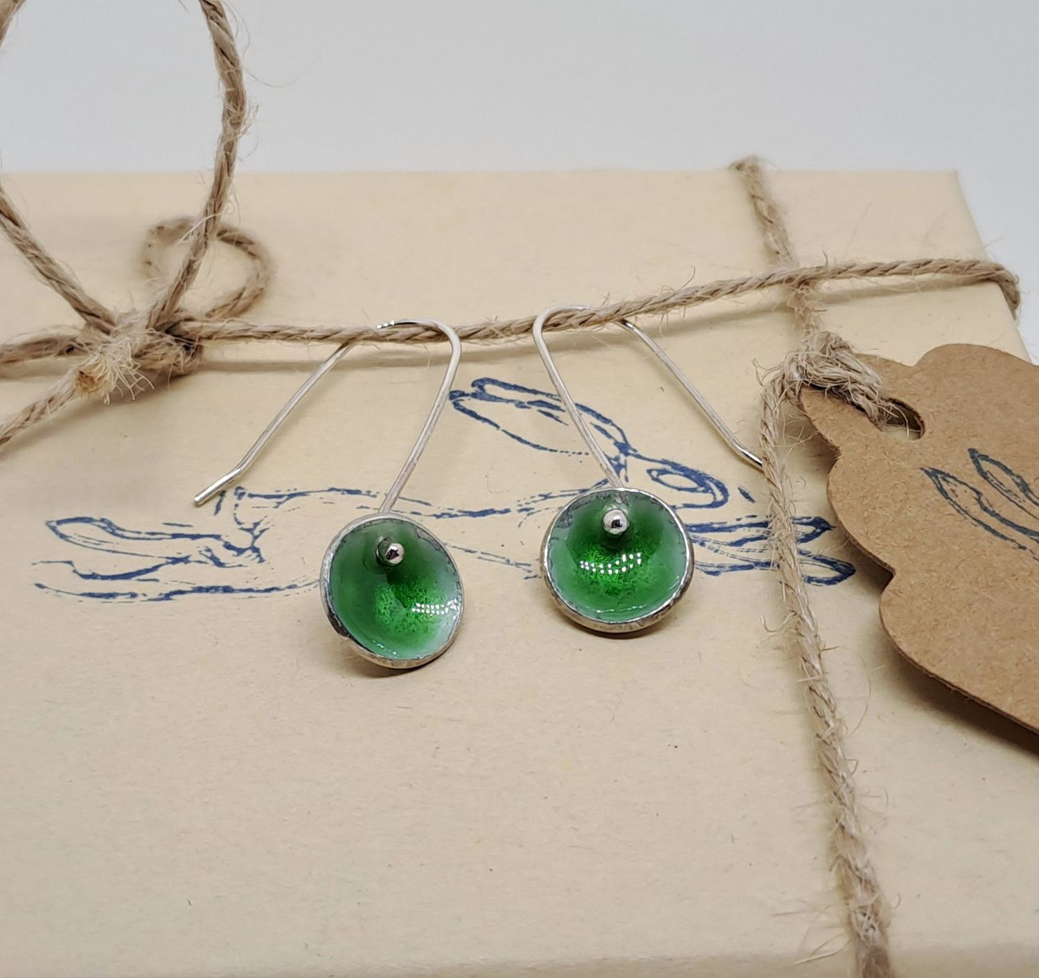DOMED GREEN DANGLY EARRINGS