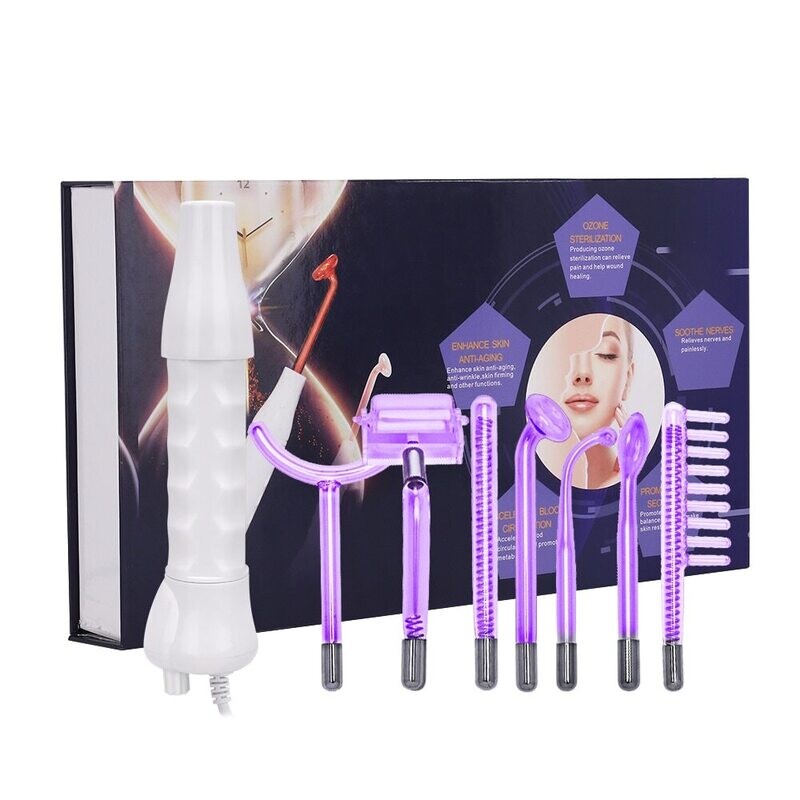 7 In 1 High Frequency Violet Ray Machine, Portable High Frequency Wand with 7 Electrode Glass Tubes For Acne