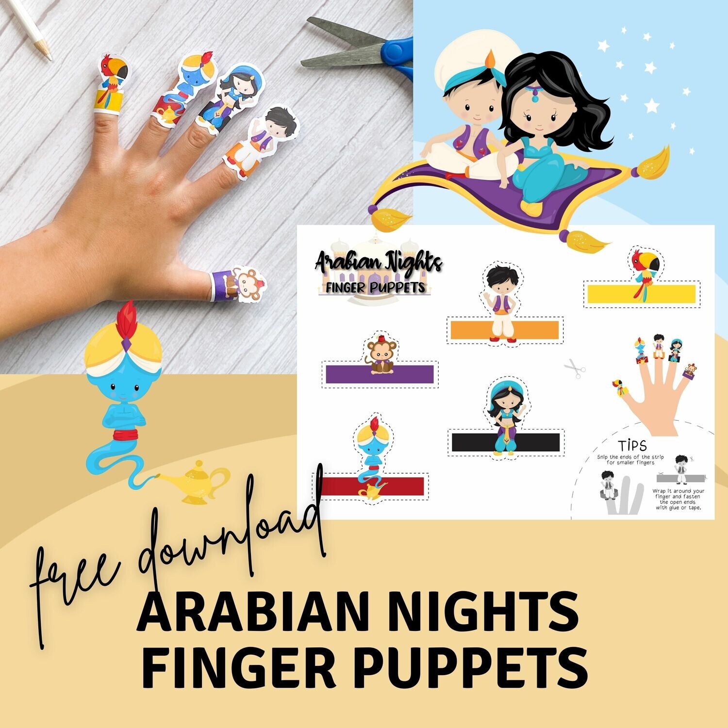 Free Printable Finger Puppets - Arabian Nights  / Aladdin