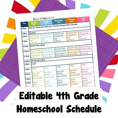 4th Grade Daily Homeschool Schedule Template