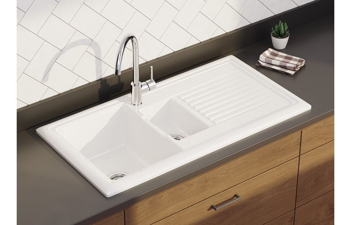 Mastercraft 1.5 Bowl Reversible Ceramic Sink with Drainer