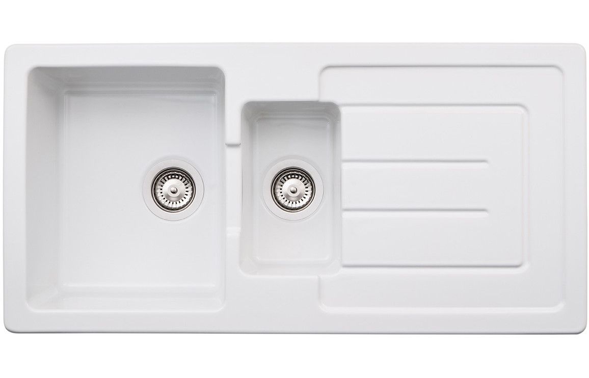 Abode Acton 1.5 Bowl Ceramic Inset Sink with Drainer