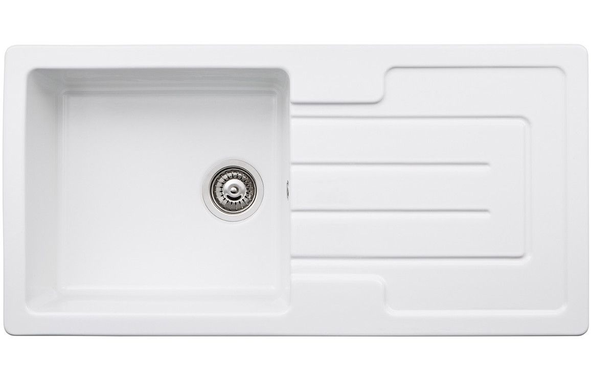 Abode Acton Single Bowl Ceramic Inset Sink with Drainer