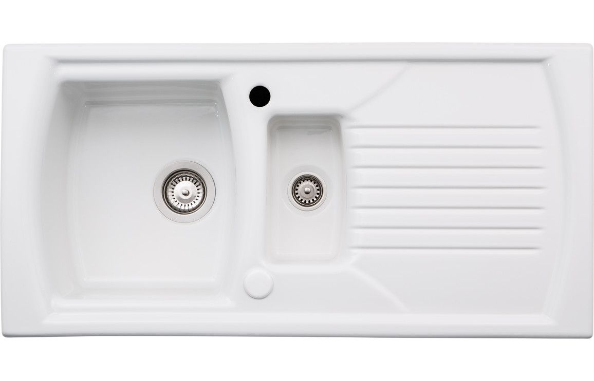 Abode Milford 1.5 Bowl &amp; Drainer Ceramic Inset Sink - White
