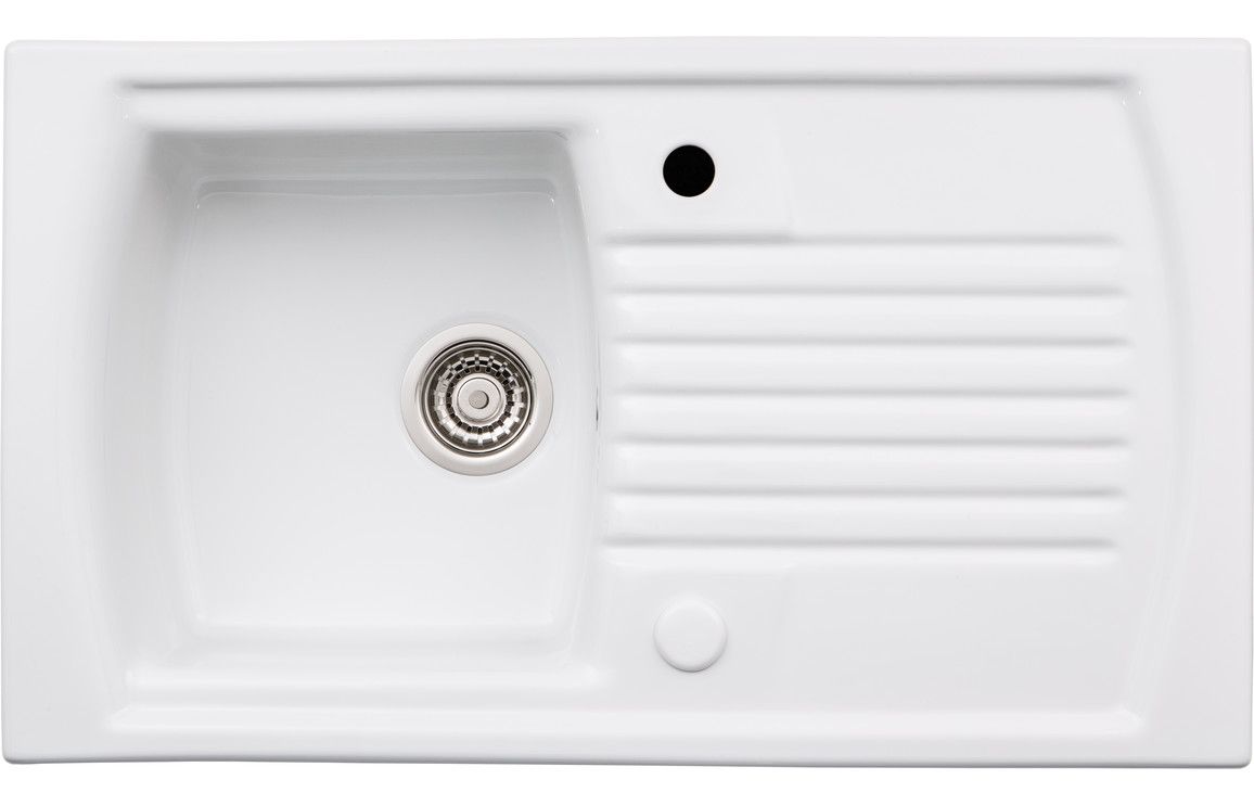 Abode Milford Single Bowl &amp; Drainer Ceramic Inset Sink