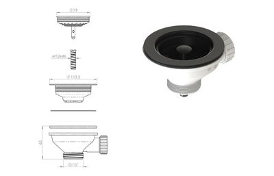 Abode 90mm (1.5&quot;) Manual Basket Strainer Waste - Matt Black