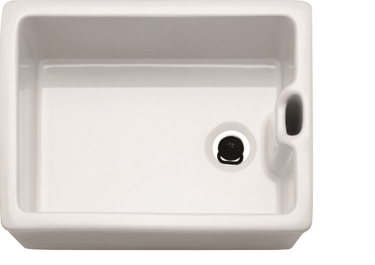 Franke Belfast Single Bowl/Single Drainer Ceramic Sink -  White with Black Plug