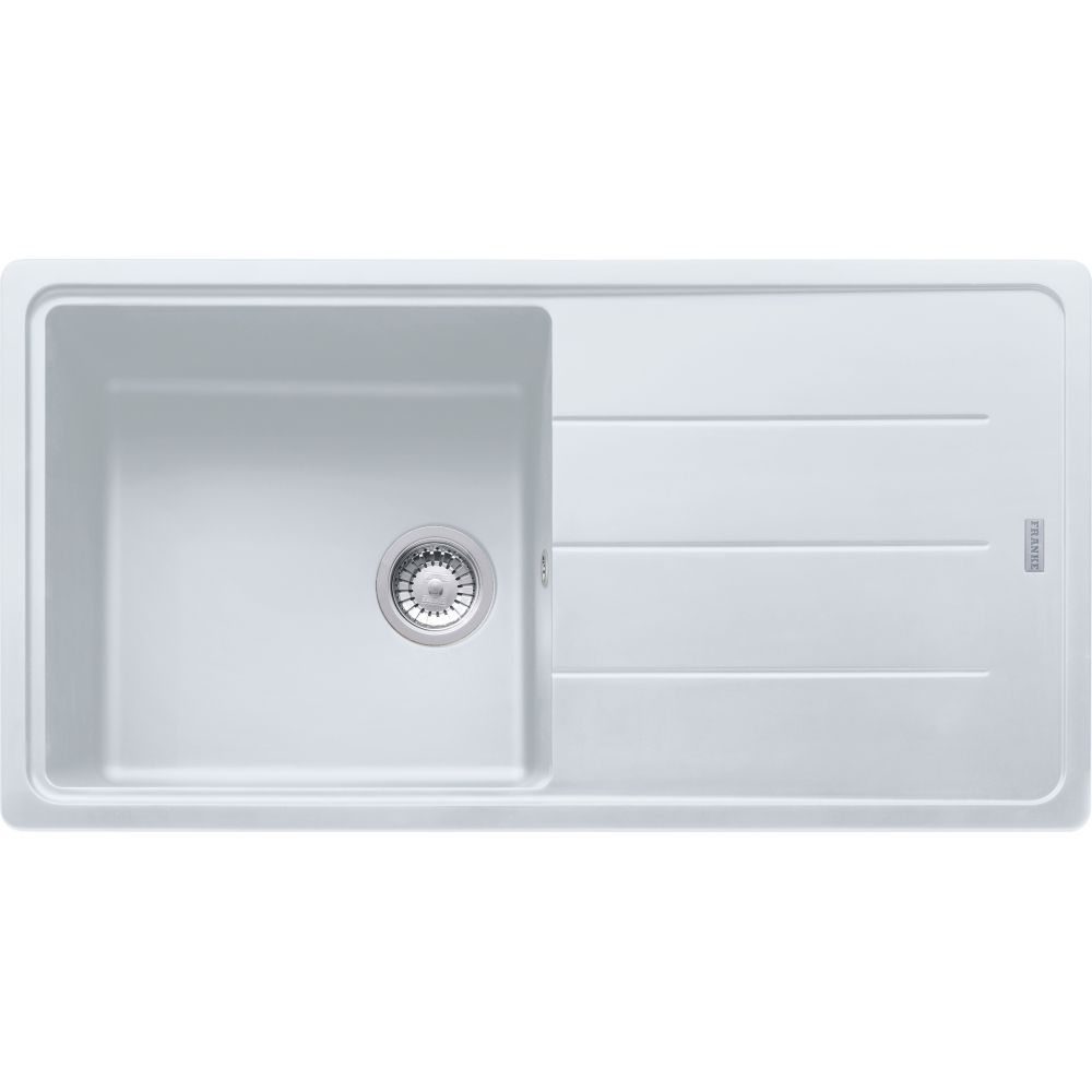 Franke Basis 970mm Single Bowl Fragranite Sink with Drainer, Please Select a Colour:: Polar White