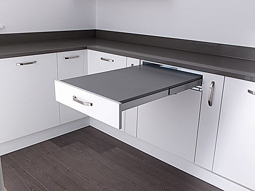 Kessebohmer Chrome Pull-Out Table Mechanism for 600mm Cabinets (Table Top Sold Separately) Kessebohmer Chrome Pull-Out Table Mechanism for 600mm Cabinets (Table Top Sold Separately)