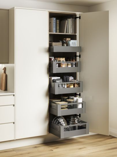 MERIVOBOX SPACE TOWER larder in Orion grey matt with smoked glass