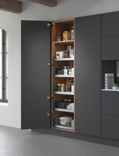 LEGRABOX SPACE TOWER larder in Stainless steel with clear glass
