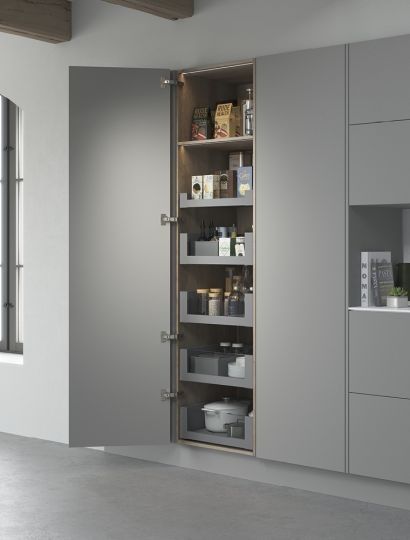LEGRABOX SPACE TOWER larder in Orion grey matt with clear glass