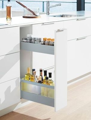 Space Twin pull-out base with shelves in grey with frosted glass Space Twin pull-out base with shelves in grey with frosted glass