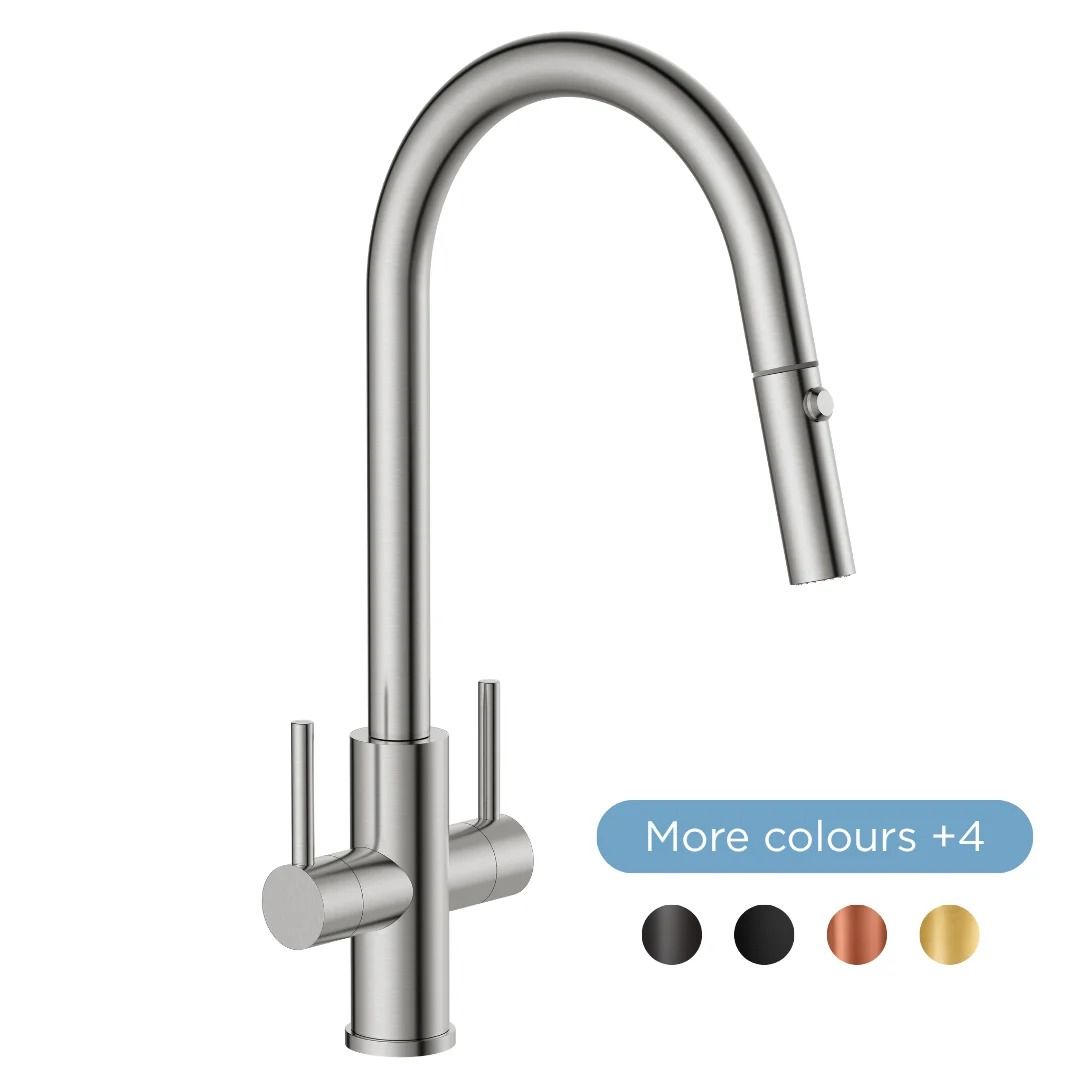 Dutrarre QFIT Twin Lever Flex Retractable Tap - Brushed Steel