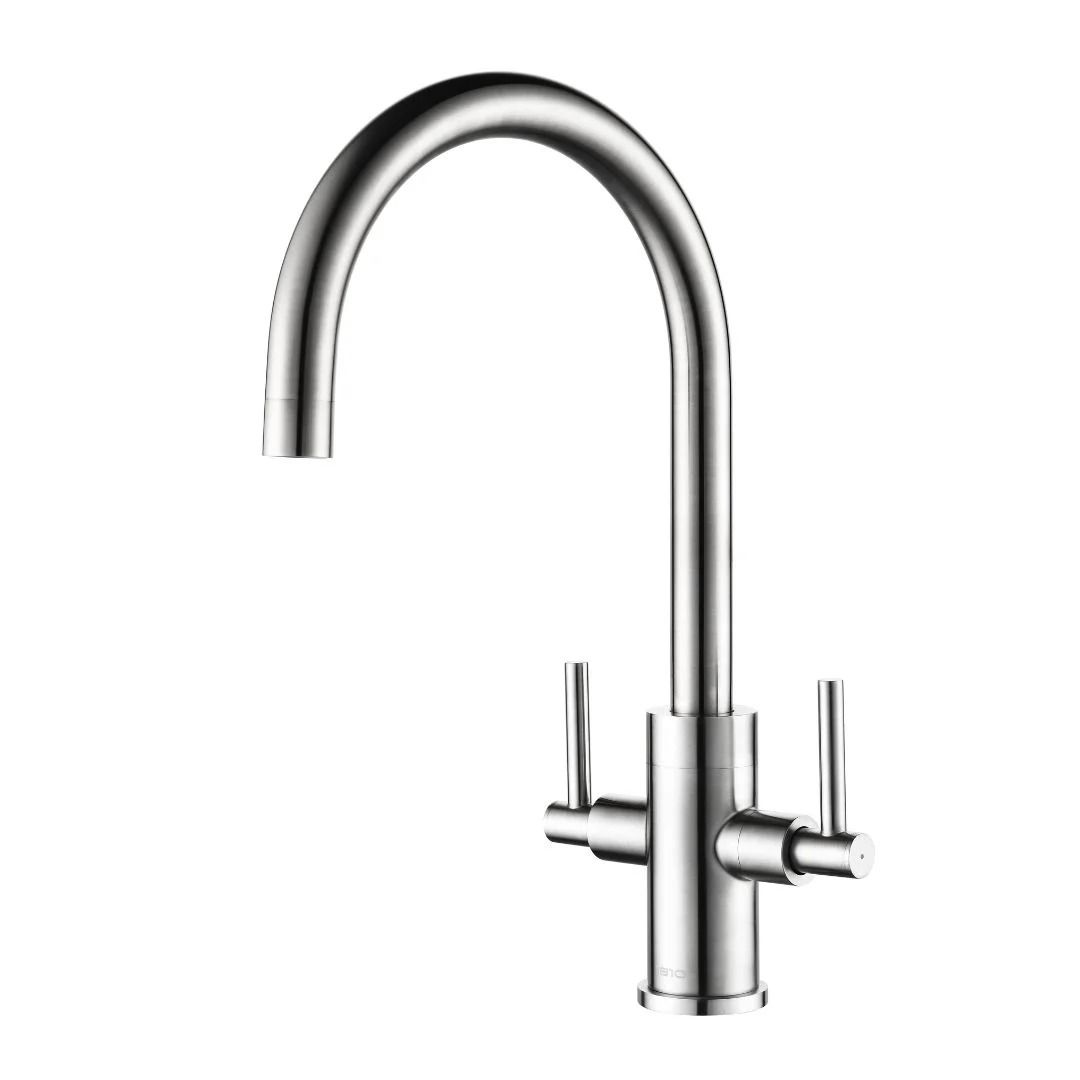 T522 Eibsee Twin Lever Curved Spout Stainless Steel