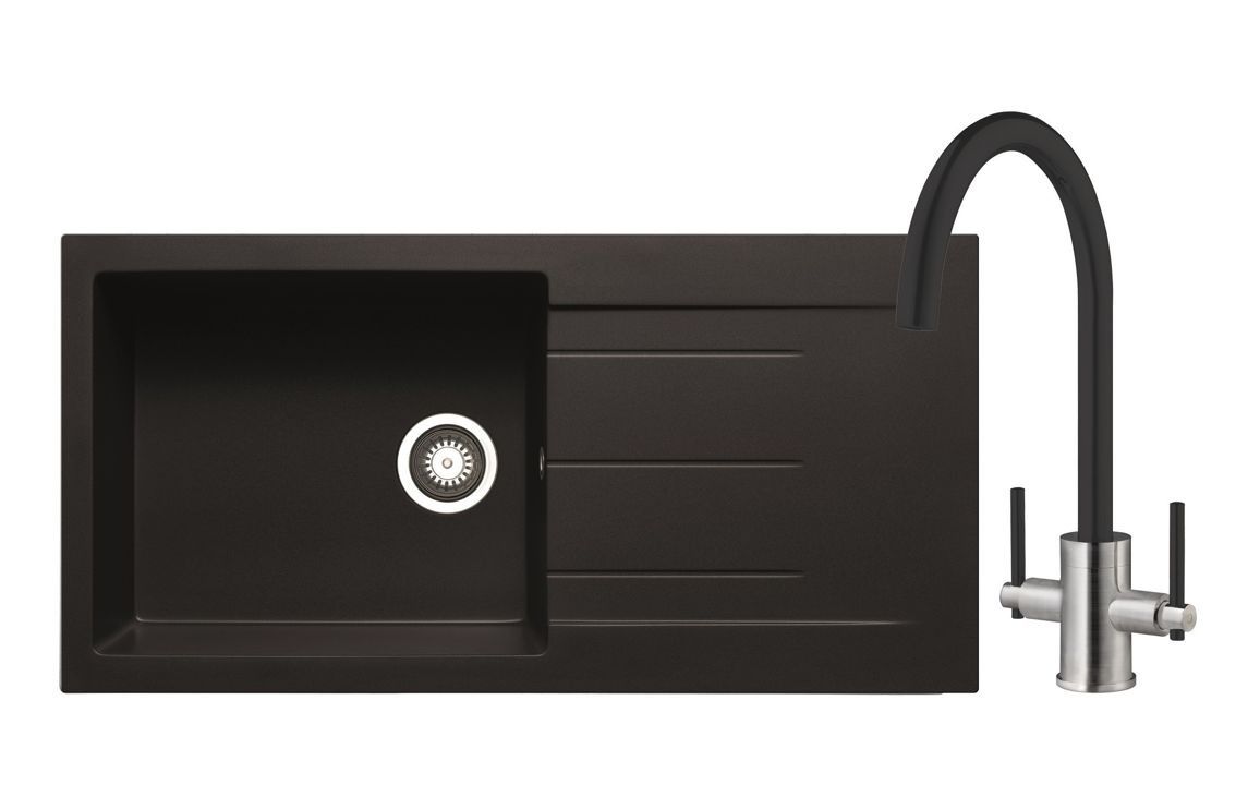 Mastercraft Granite 1B Inset Sink &amp; Swan Neck Mixer Tap Pack - Black