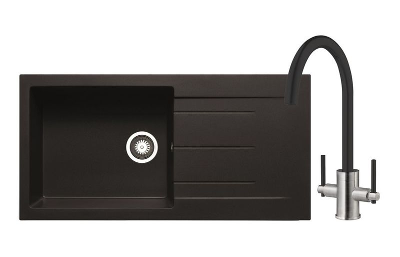 Mastercraft Granite 1B Inset Sink & Swan Neck Mixer Tap Pack - Black
