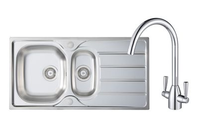 Mastercraft 1.5B Inset Sink &amp; Chelsea Tap Pack - St/Steel &amp; Chrome