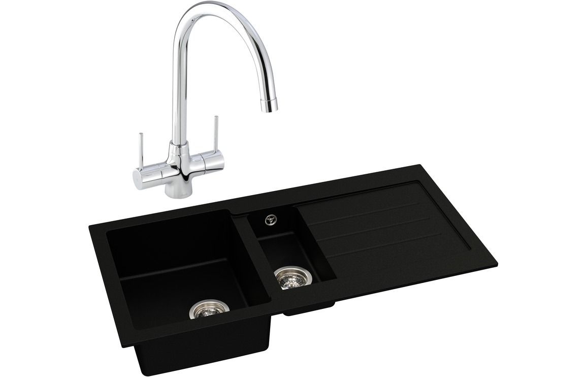 Abode Xcite 1.5B Inset Black Metallic Sink &amp; Nexa Tap Pack