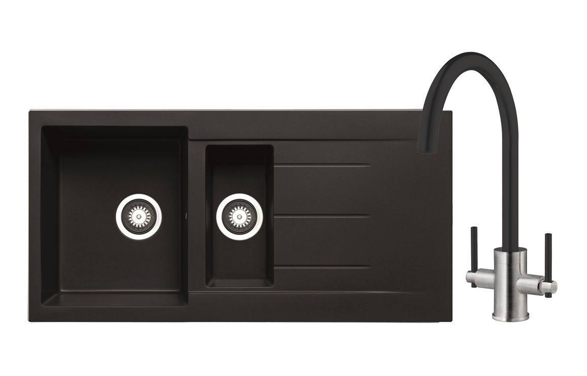 Mastercraft Granite 1.5B Inset Sink &amp; Swan Neck Mixer Tap Pack - Black