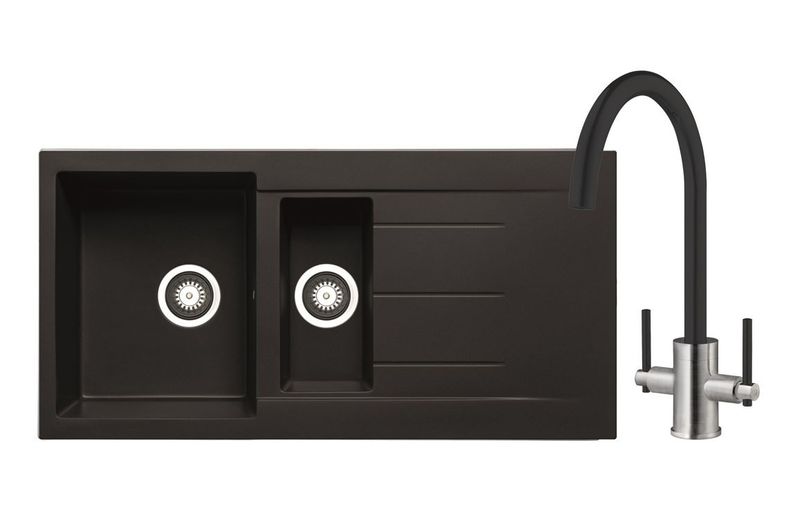 Mastercraft Granite 1.5B Inset Sink & Swan Neck Mixer Tap Pack - Black