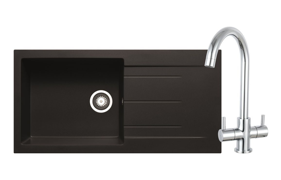 Mastercraft Granite 1B Inset Sink &amp; Staten Tap Pack - Black