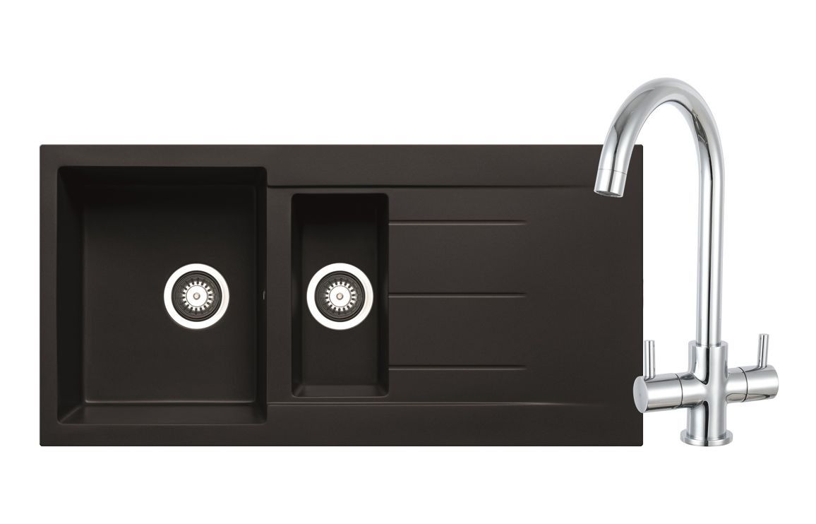 Mastercraft Granite 1.5B Inset Sink &amp; Staten Tap Pack - Black