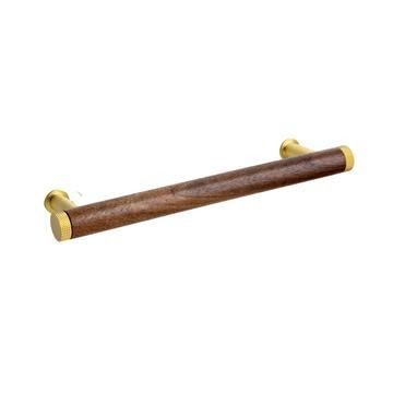 Hampstead, Bar Handle, 160mm hole centre, Brushed Brass &amp; Walnut Brass &amp; Walnut