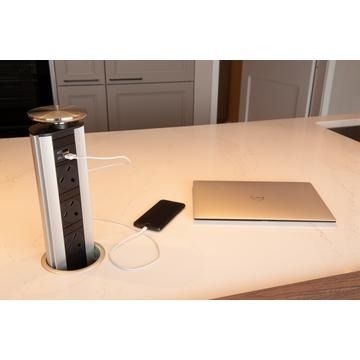 Evoline port, 3 sockets, 2 USB chargers, stainless steel