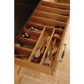 Dovetail drawer with integrated cutlery compartments, 450mm deep, 900mm wide, 90mm high, oak