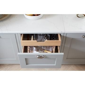 Internal In-frame Dovetail drawer, 270mm deep, 500mm wide, 90mm high, washed oak