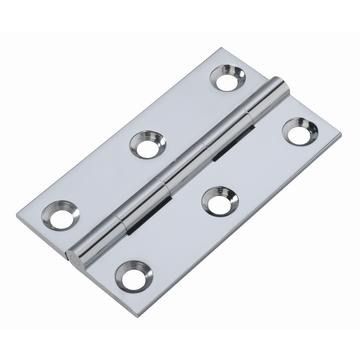 Brass butt hinge, 75mm, chrome plated, including screws, pair
