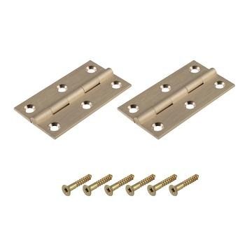 Brass butt hinge, 75mm, satin brass finish, including screws, pair