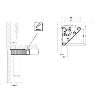 Socket, screw fix, 85x85mm, black plastic